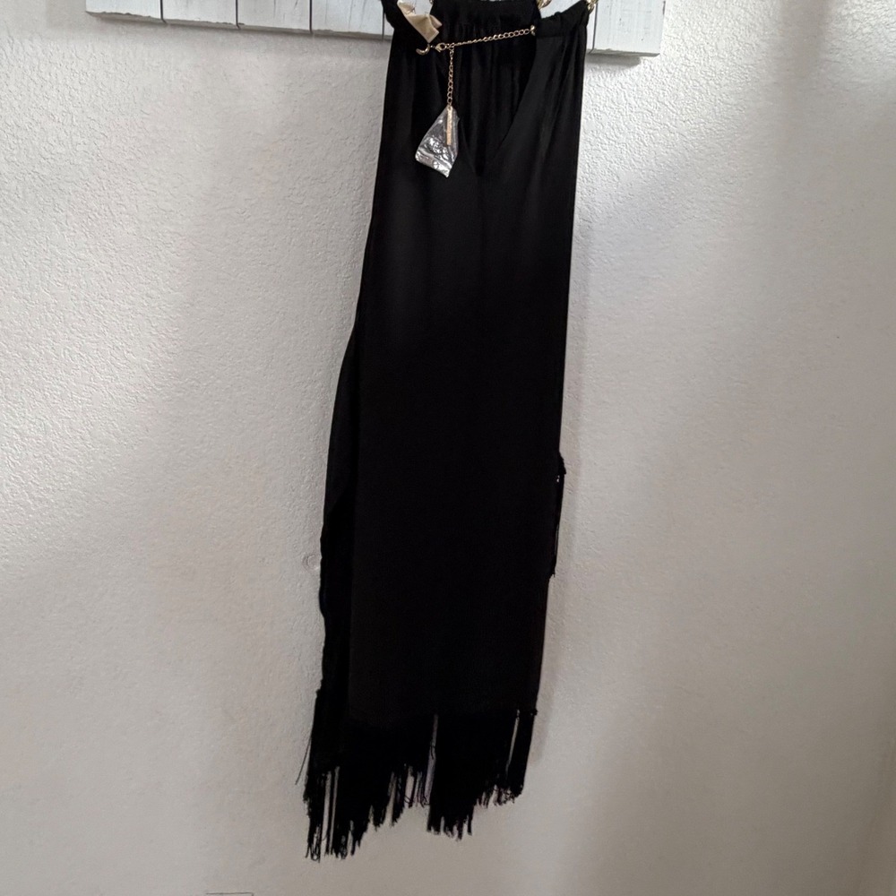 Michael Kors Black Fringe Halter Dress Chain Neck LBD XS dressy party NWT $195 - Picture 8 of 11